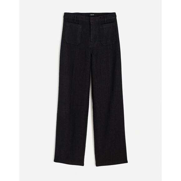 NWT Madewell Patch Pocket Flare Pant in 100% Linen in Jet Black size 10 - Picture 4 of 8